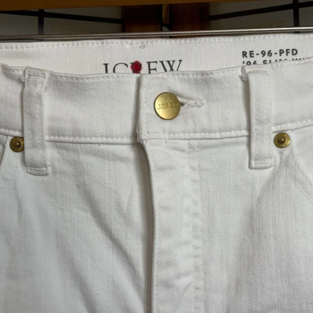 J. Crew '96 Slim Wide Jeans Retro Raw Hem White Preppy Beachy Coastal Size 28
